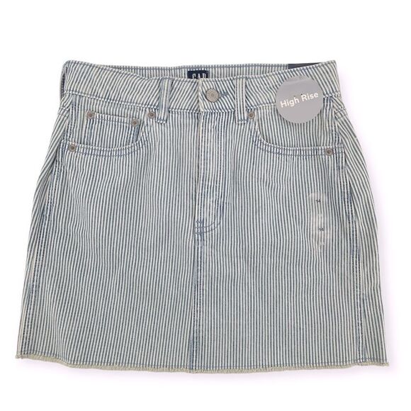 GAP Denim Girl’s High Rise Blue White Railroad Stripe Frayed Hem Denim Skirt 14 - Picture 15 of 15